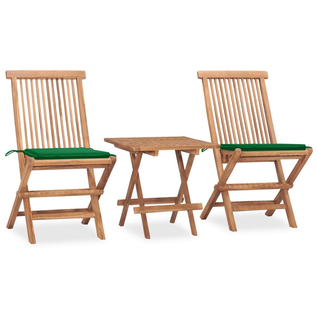 vidaXL Folding Patio Dining Set with Cushion Furniture 3 Piece Solid Teak Wood