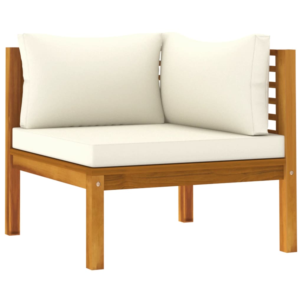 vidaXL Sectional Corner Sofa with Cream White Cushion Acacia Wood