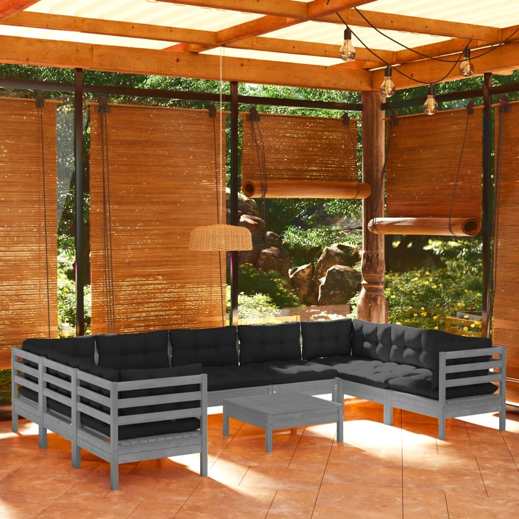 vidaXL Solid Pinewood Patio Lounge Set 10 Piece with Cushions Multi Colors