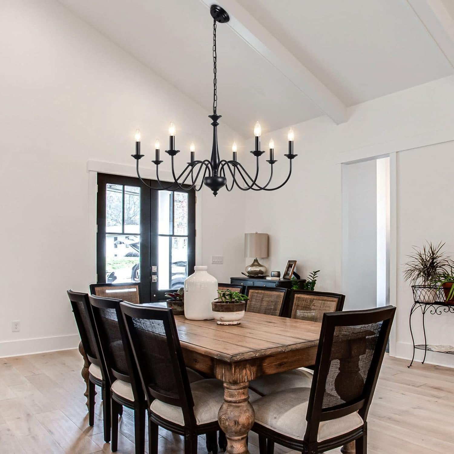 Eight Light Black Farmhouse Chandelier for Dining Room