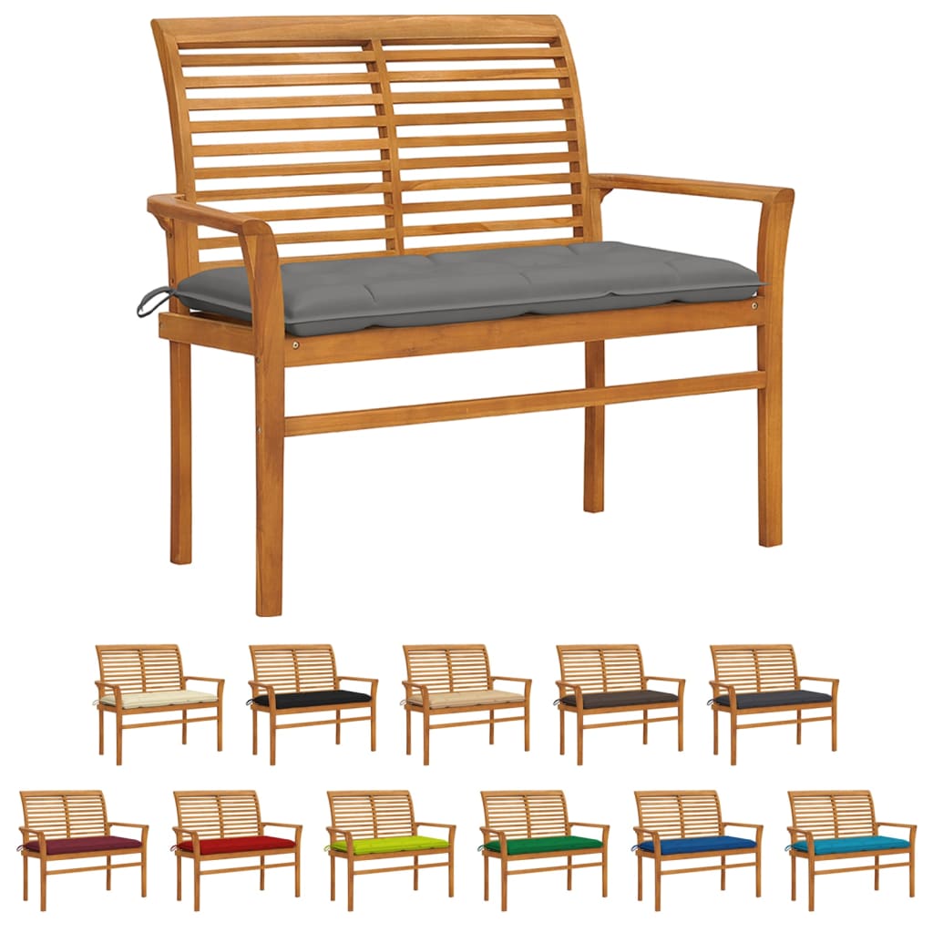 vidaXL Outdoor Patio Bench Garden Bench with Cushion for Porch Solid Wood Teak