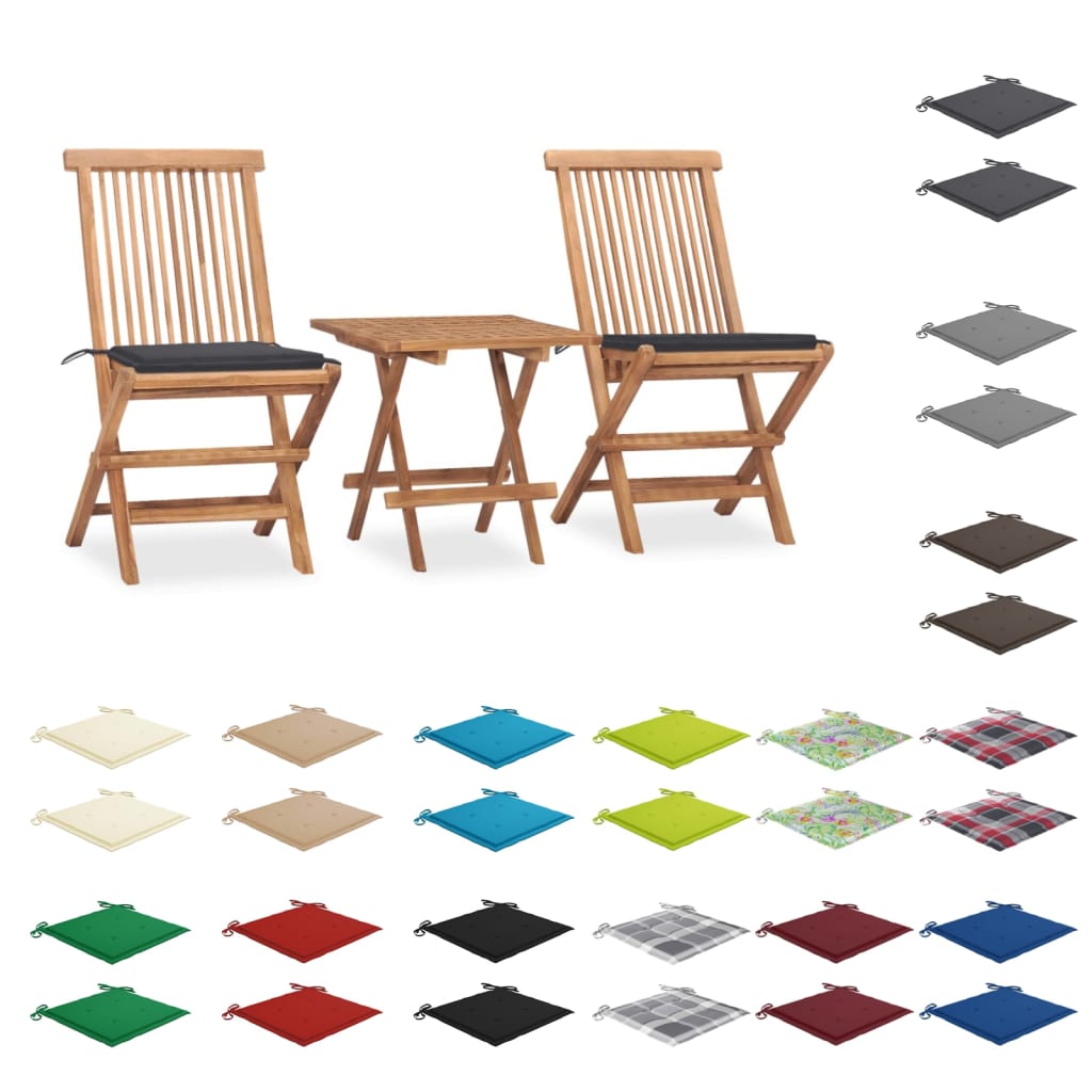 vidaXL Folding Patio Dining Set with Cushion Furniture 3 Piece Solid Teak Wood