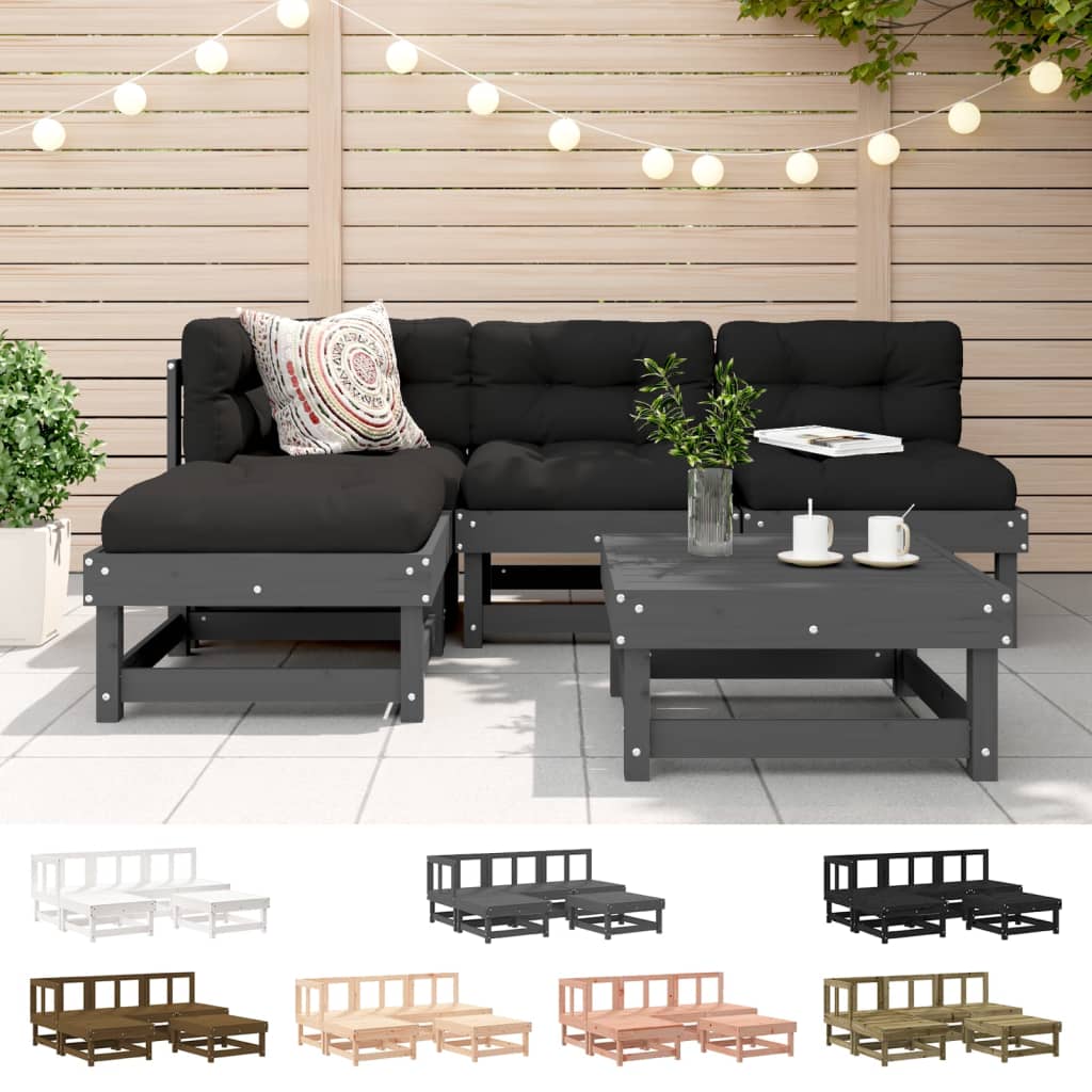 vidaXL Patio Lounge Set Outdoor Garden Furniture Set 5 Piece Solid Wood Pine